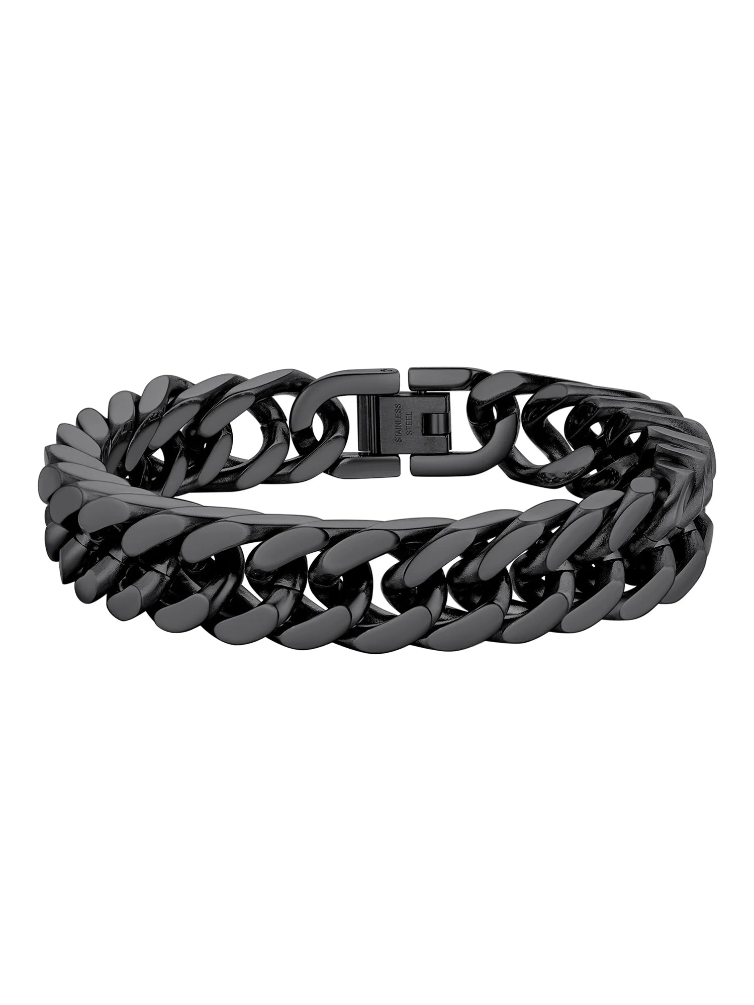 12Mm Cuban Chains Bracelets for Mens Black Chunky Stainless Steel Franco Link Bracelet for Boys, Cool Hip-Pop Bracelet Birthday Gift, 19Cm/7.5"