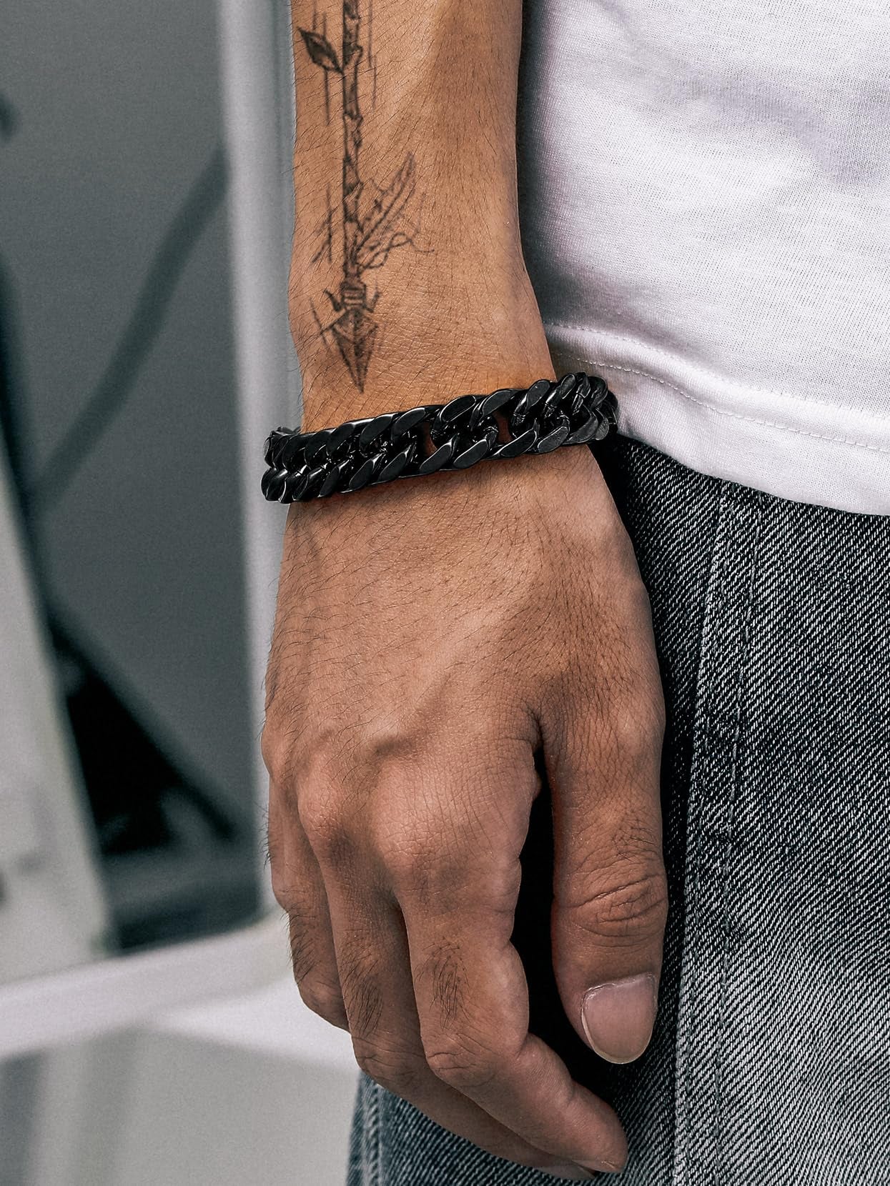 12Mm Cuban Chains Bracelets for Mens Black Chunky Stainless Steel Franco Link Bracelet for Boys, Cool Hip-Pop Bracelet Birthday Gift, 19Cm/7.5"