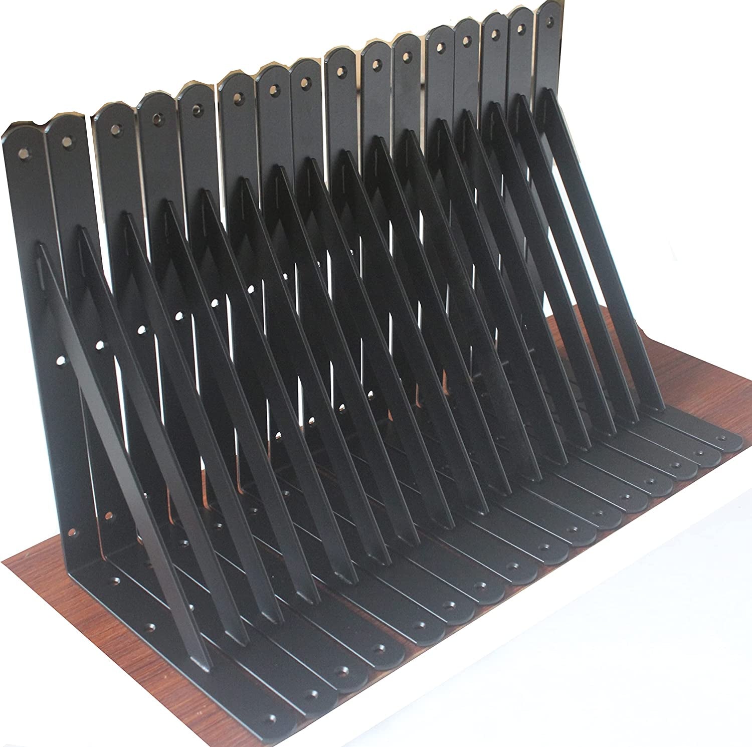 12 Pack L11" X H 8" Black Heavy Duty Shelf Brackets with Screws Metal Shelf Brac