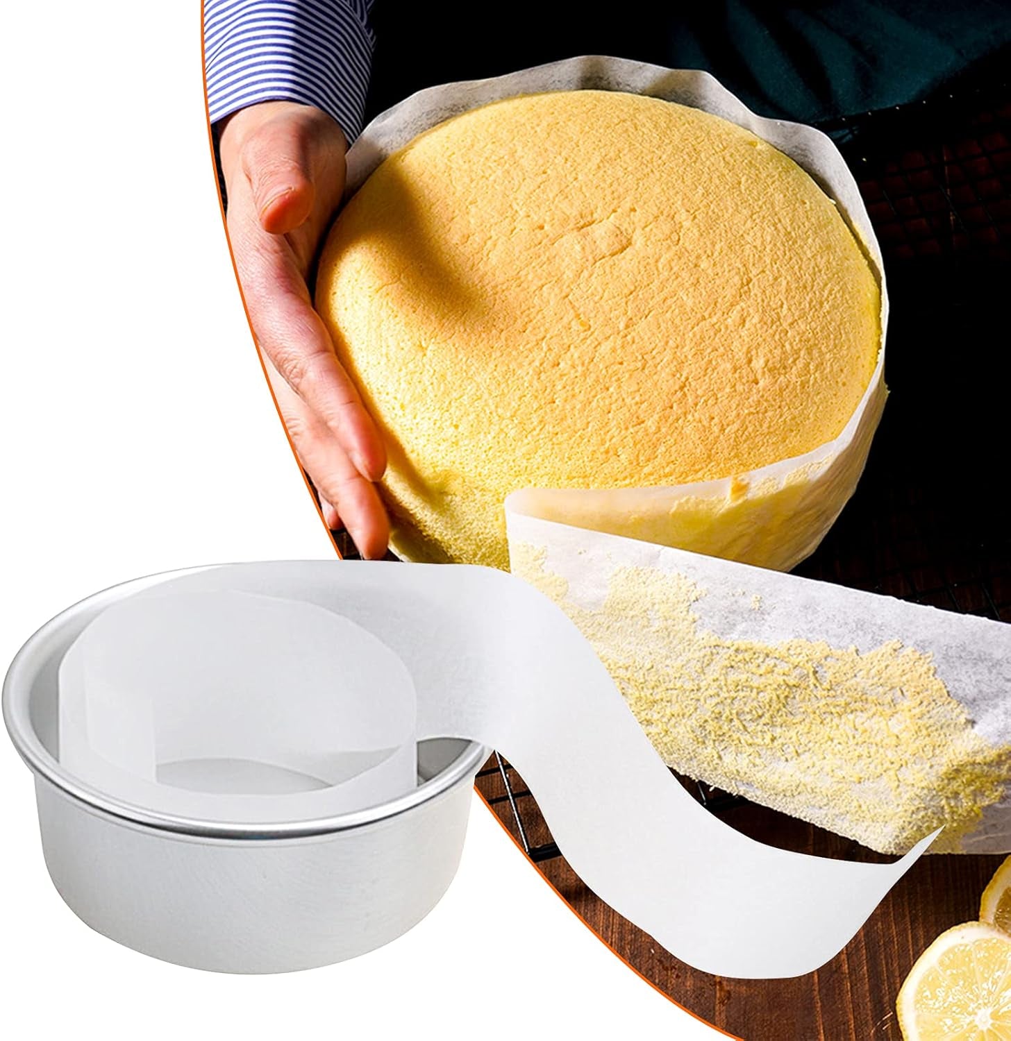100 Counts Non-Stick Parchment Paper Liners Strip Baking Liners for 6" Cake Pans Circle