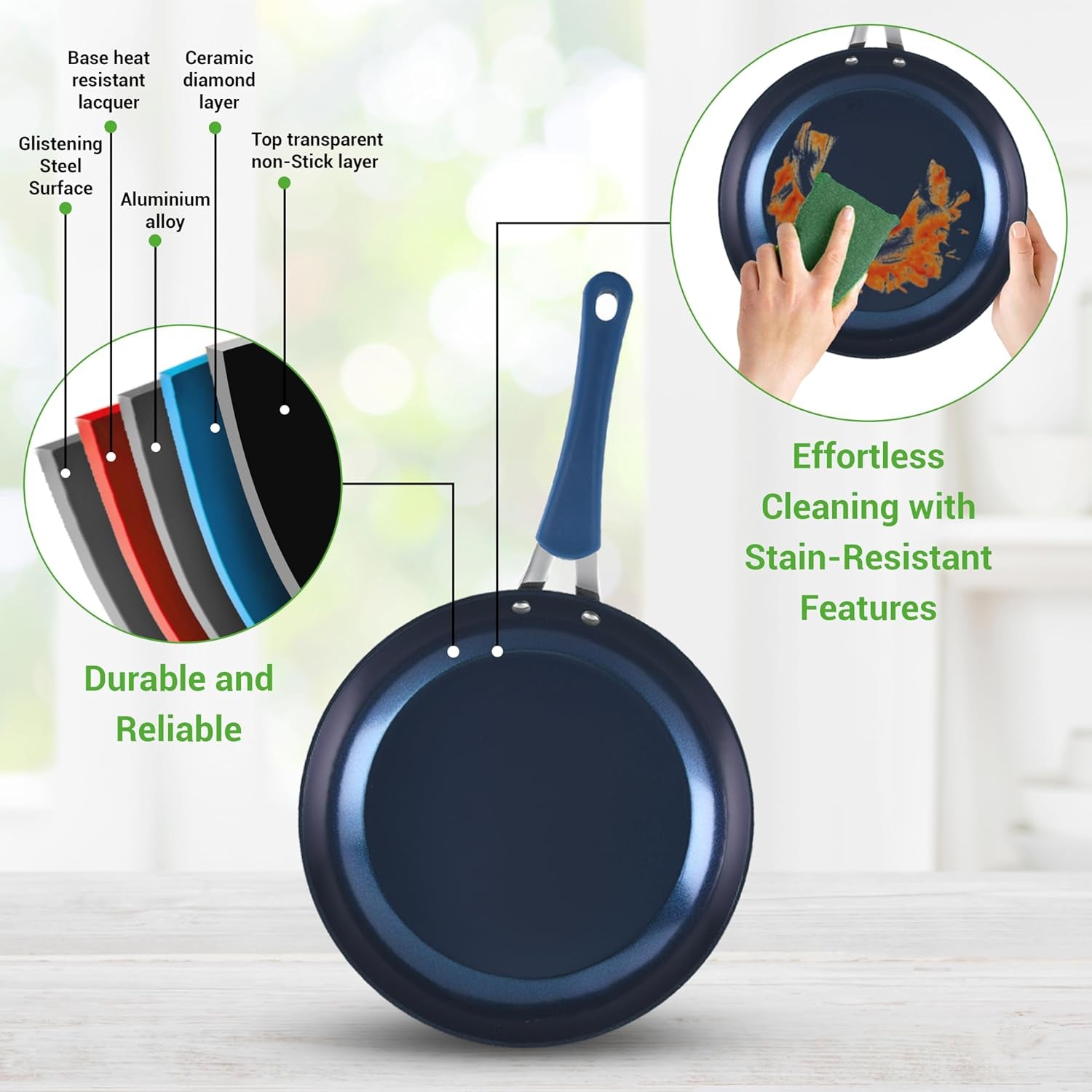 11 Pc Blue Diamond Nonstick Ceramic Cookware Set - Durable Pots and Pans with Cool-Touch Handles, Lids, Utensils