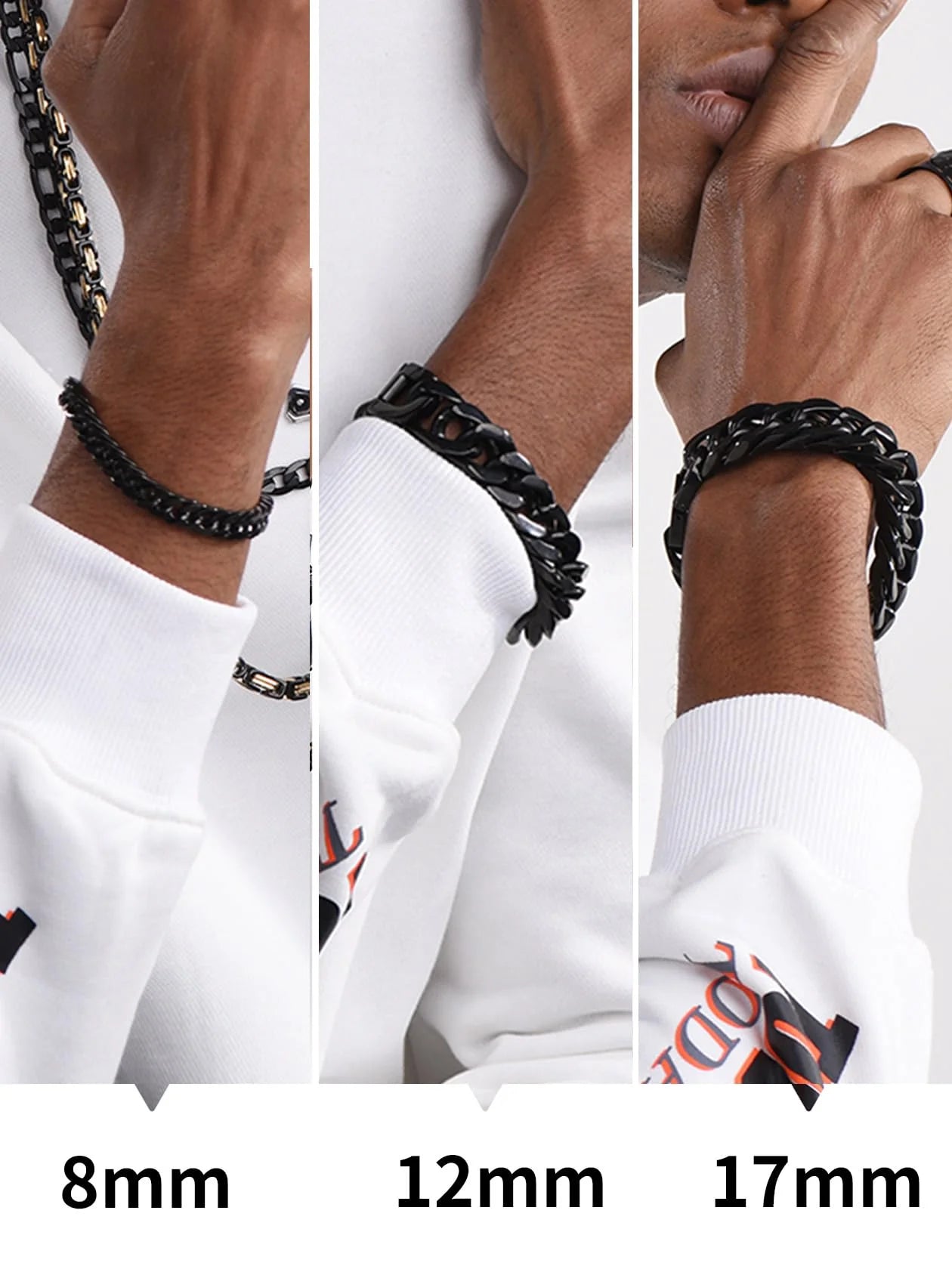 12Mm Cuban Chains Bracelets for Mens Black Chunky Stainless Steel Franco Link Bracelet for Boys, Cool Hip-Pop Bracelet Birthday Gift, 19Cm/7.5"
