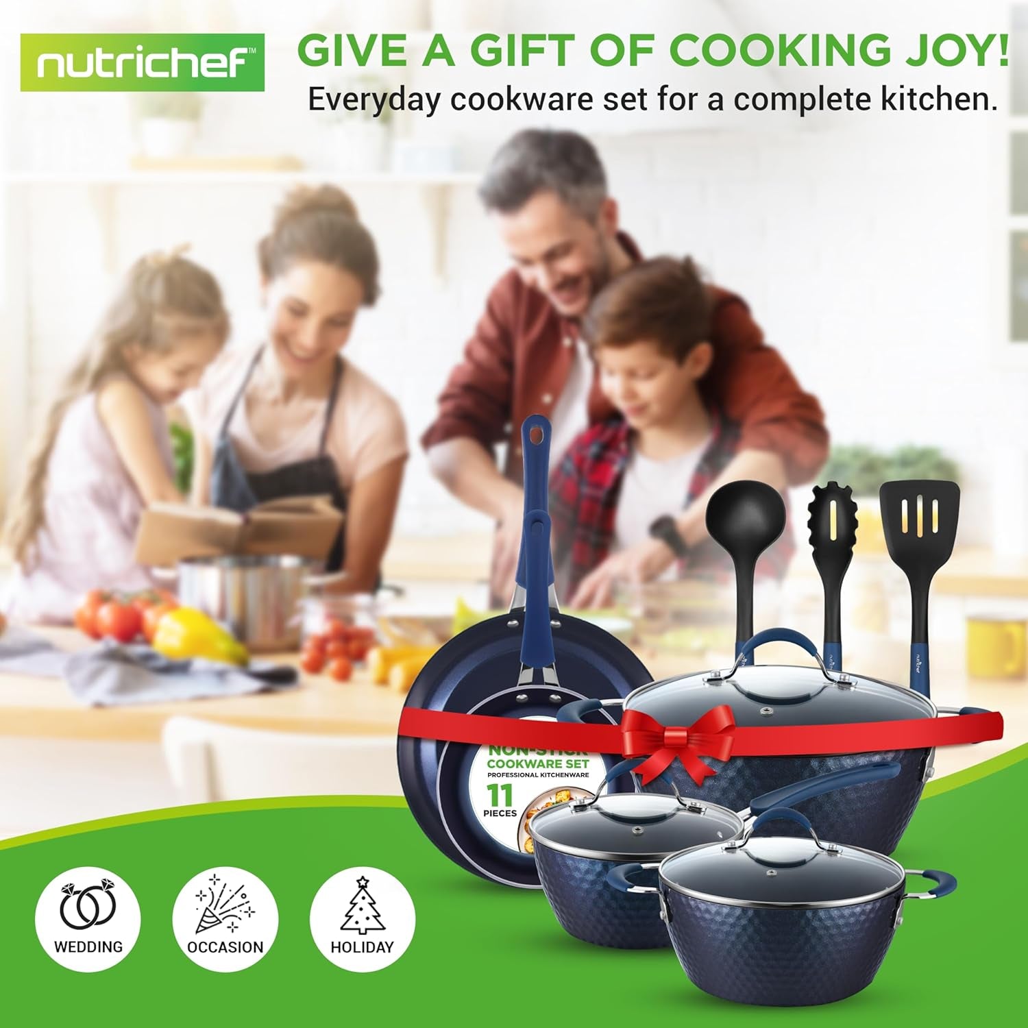 11 Pc Blue Diamond Nonstick Ceramic Cookware Set - Durable Pots and Pans with Cool-Touch Handles, Lids, Utensils
