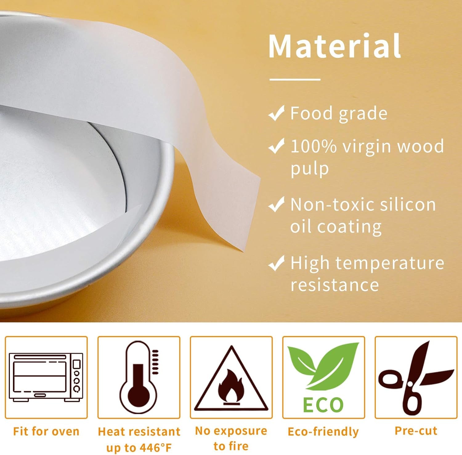 100 Counts Non-Stick Parchment Paper Liners Strip Baking Liners for 6" Cake Pans Circle