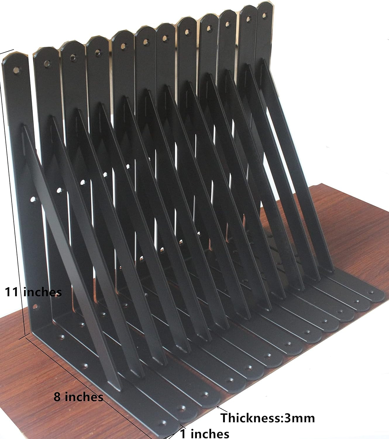 12 Pack L11" X H 8" Black Heavy Duty Shelf Brackets with Screws Metal Shelf Brac
