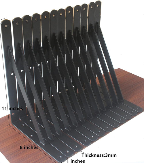 12 Pack L11" X H 8" Black Heavy Duty Shelf Brackets with Screws Metal Shelf Brac